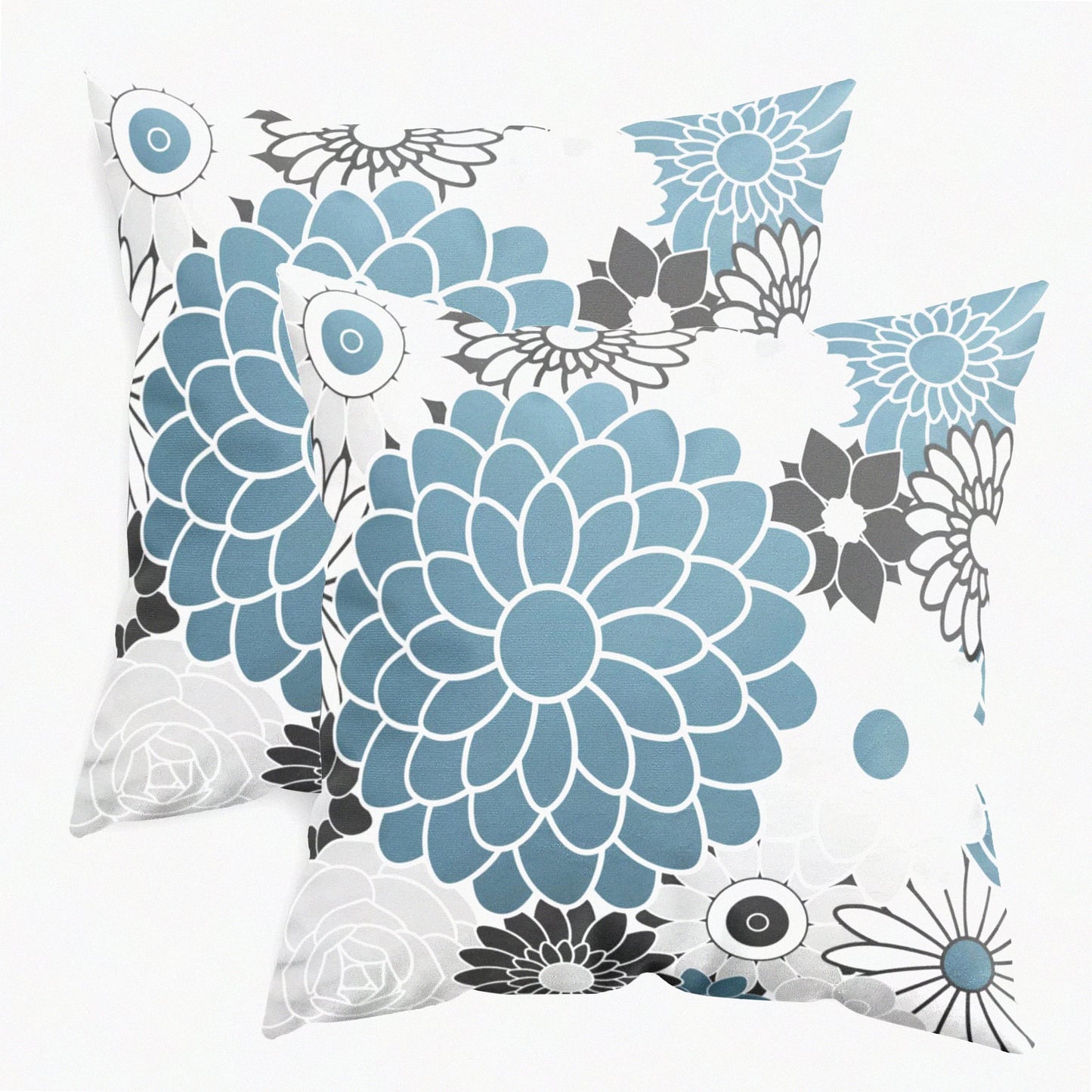 Blooming Dahlia Floral Throw Pillow Covers - Cozy Fleece Cushion Cases for Couch Bed Sofa - Farmhouse Decor Pack of 2 - 18 X 18 Inches Smoke Blue Grey