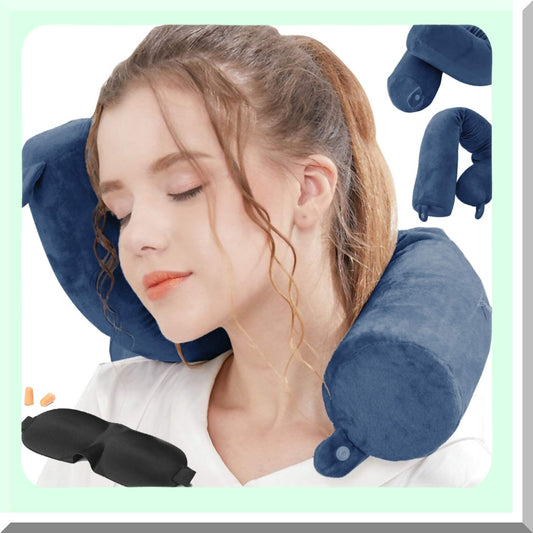 ErgoFlex Memory Foam Travel Pillow - Neck, Chin, Lumbar & Leg Support for Airplane, Bus, Train & Home - Navy Blue Comfort Cushion