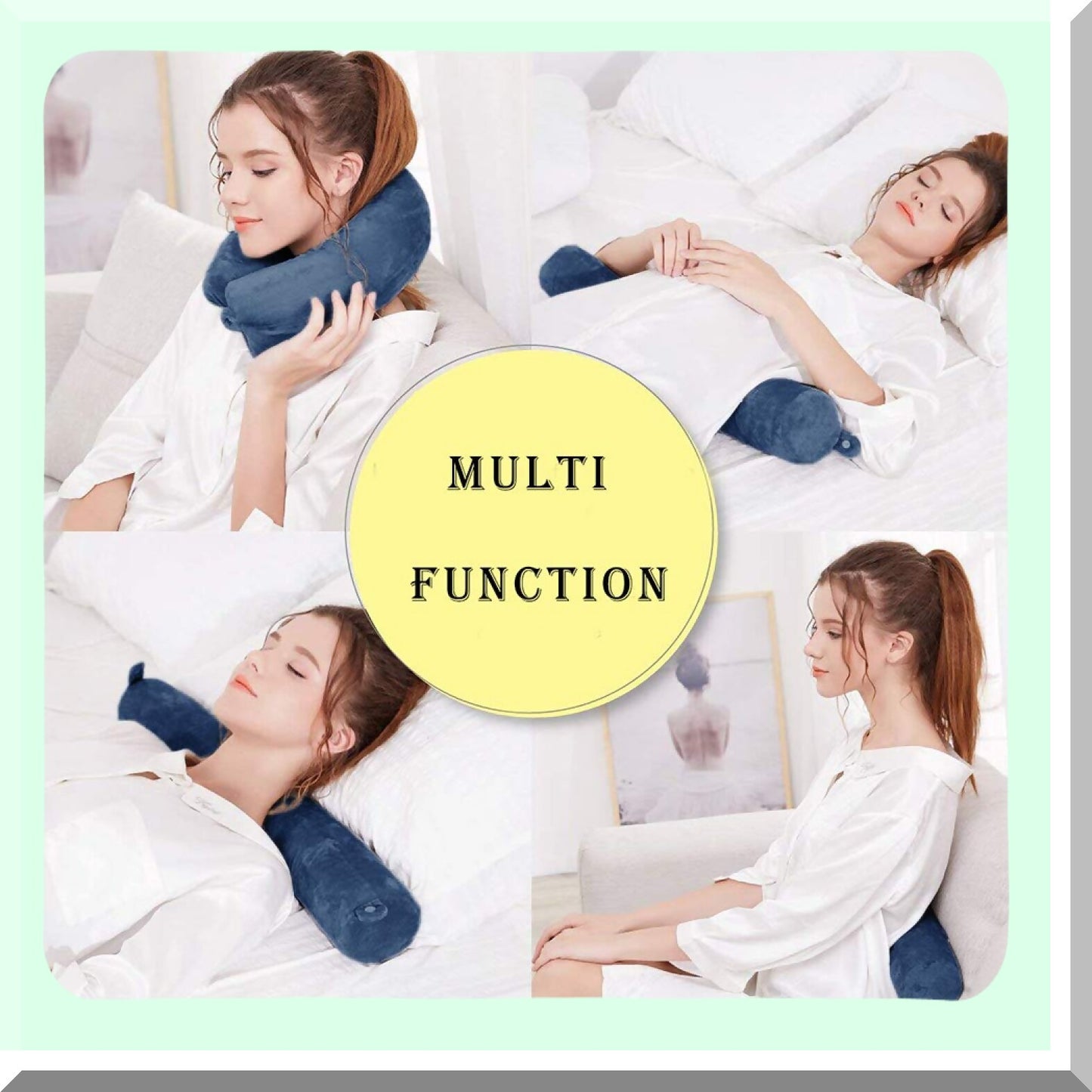 ErgoFlex Memory Foam Travel Pillow - Neck, Chin, Lumbar & Leg Support for Airplane, Bus, Train & Home - Navy Blue Comfort Cushion