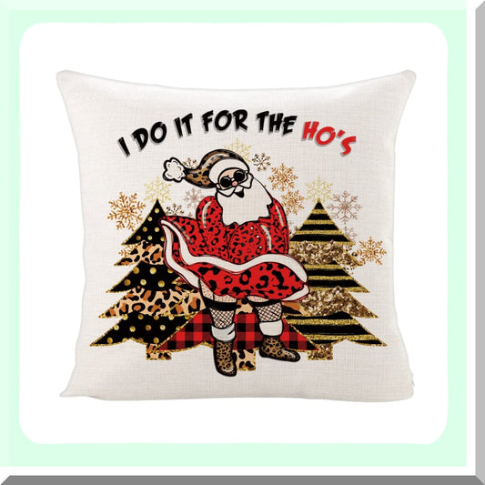 Ho's Humor Red Throw Pillow Cover - Funny Home Decor Cotton Linen Cushion Case 18x18 Inch - Decorative Pillowcase for Living Room or Bedroom - No Insert Included