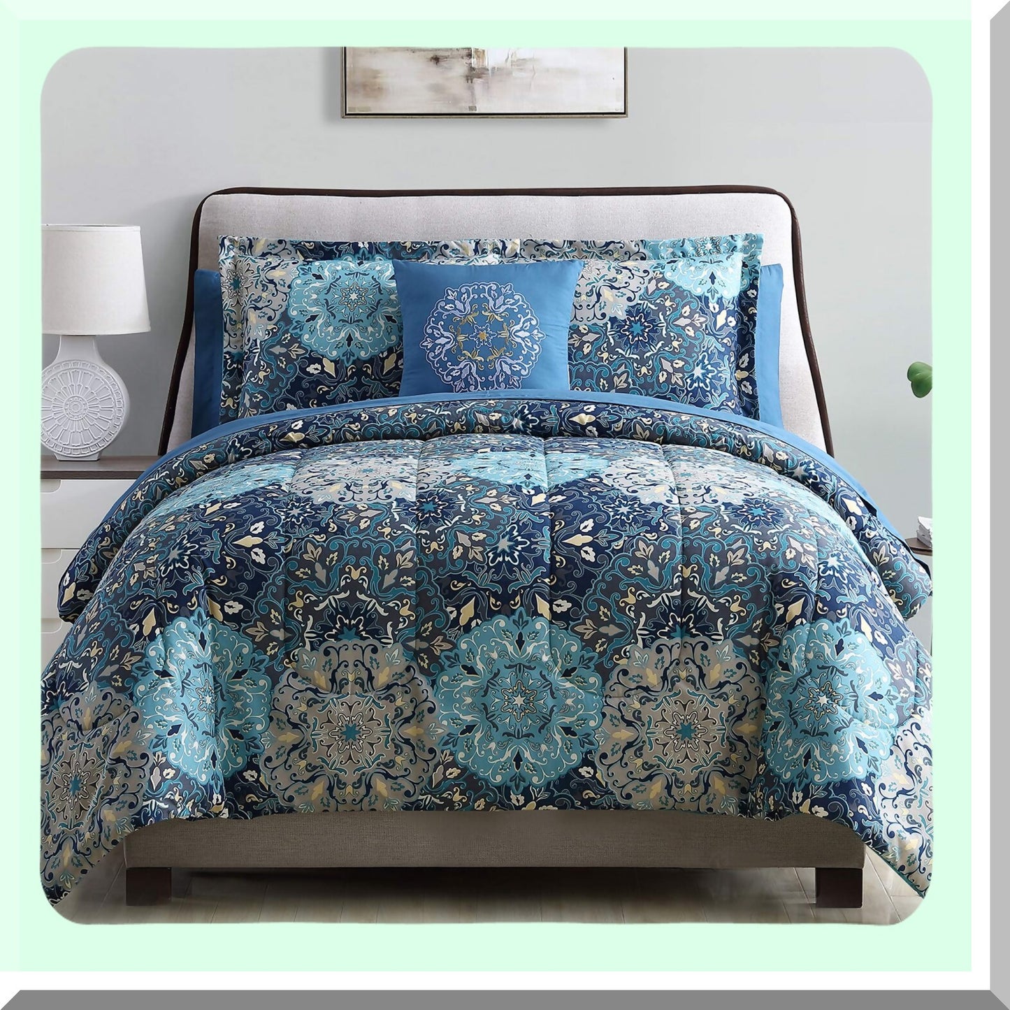 Elegant Granada Reversible Comforter Set - Luxurious Microfiber Bedding Collection with Printed Sheets, Shams, and Pillow - Top Quality Bed Set
