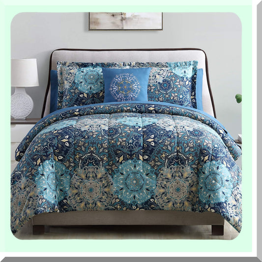 Elegant Granada Reversible Comforter Set - Luxurious Microfiber Bedding Collection with Printed Sheets, Shams, and Pillow - Top Quality Bed Set