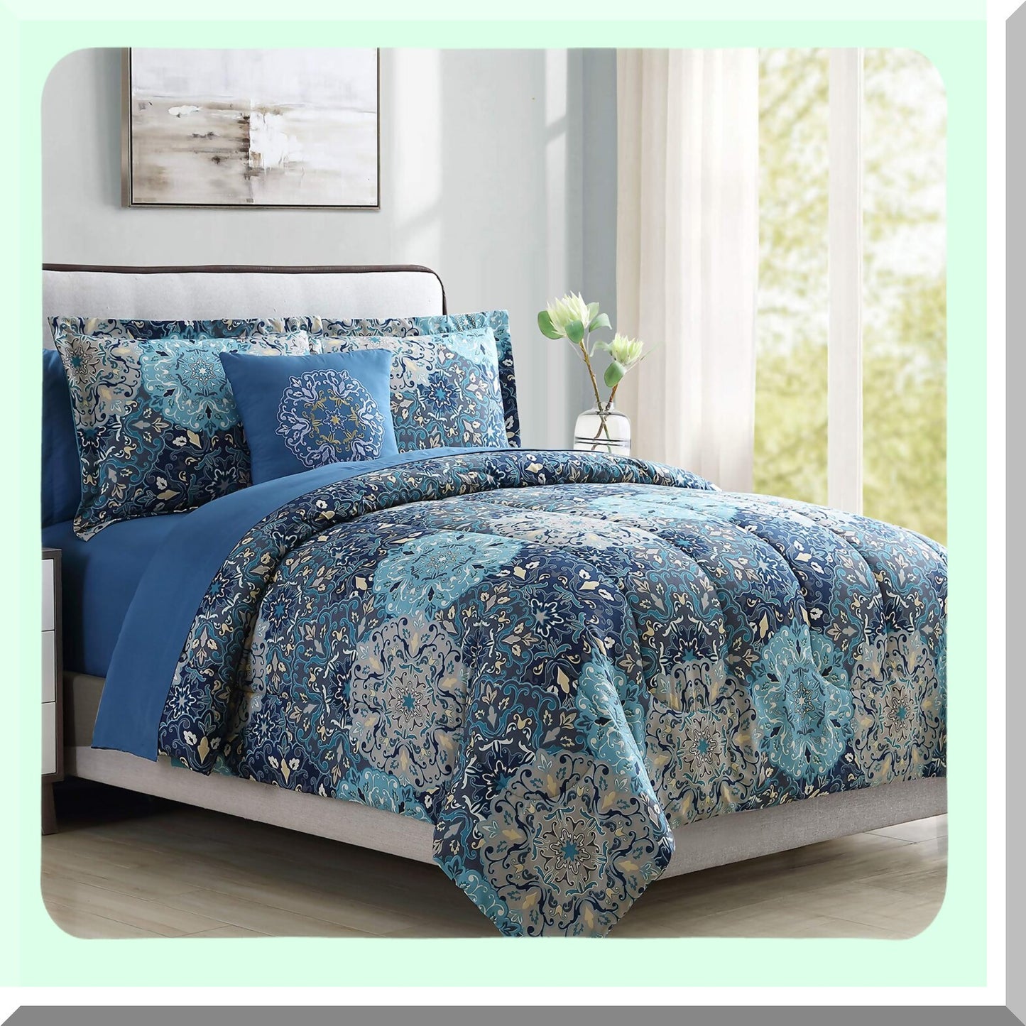 Elegant Granada Reversible Comforter Set - Luxurious Microfiber Bedding Collection with Printed Sheets, Shams, and Pillow - Top Quality Bed Set