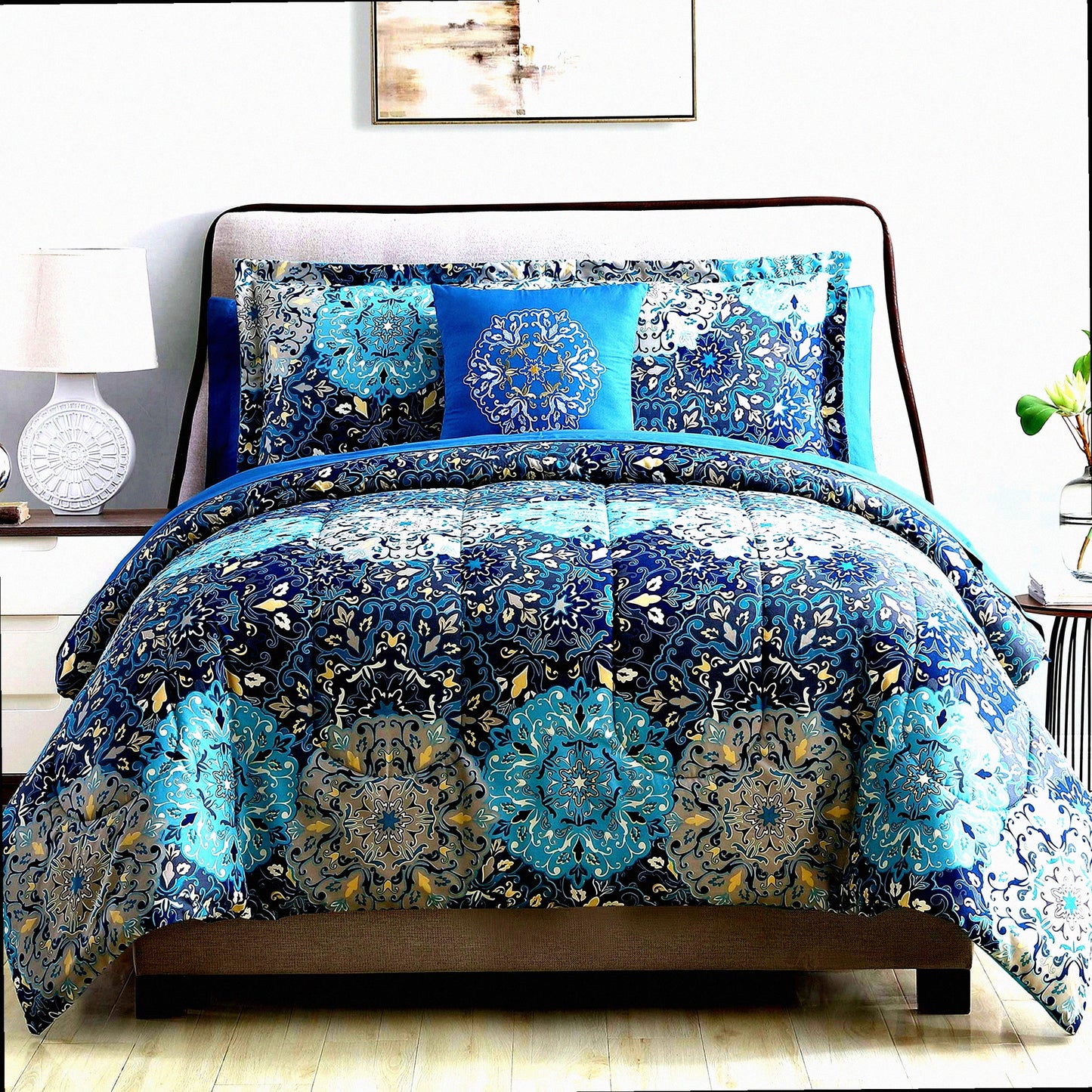 Elegant Granada Reversible Comforter Set - Luxurious Microfiber Bedding Collection with Printed Sheets, Shams, and Pillow - Top Quality Bed Set