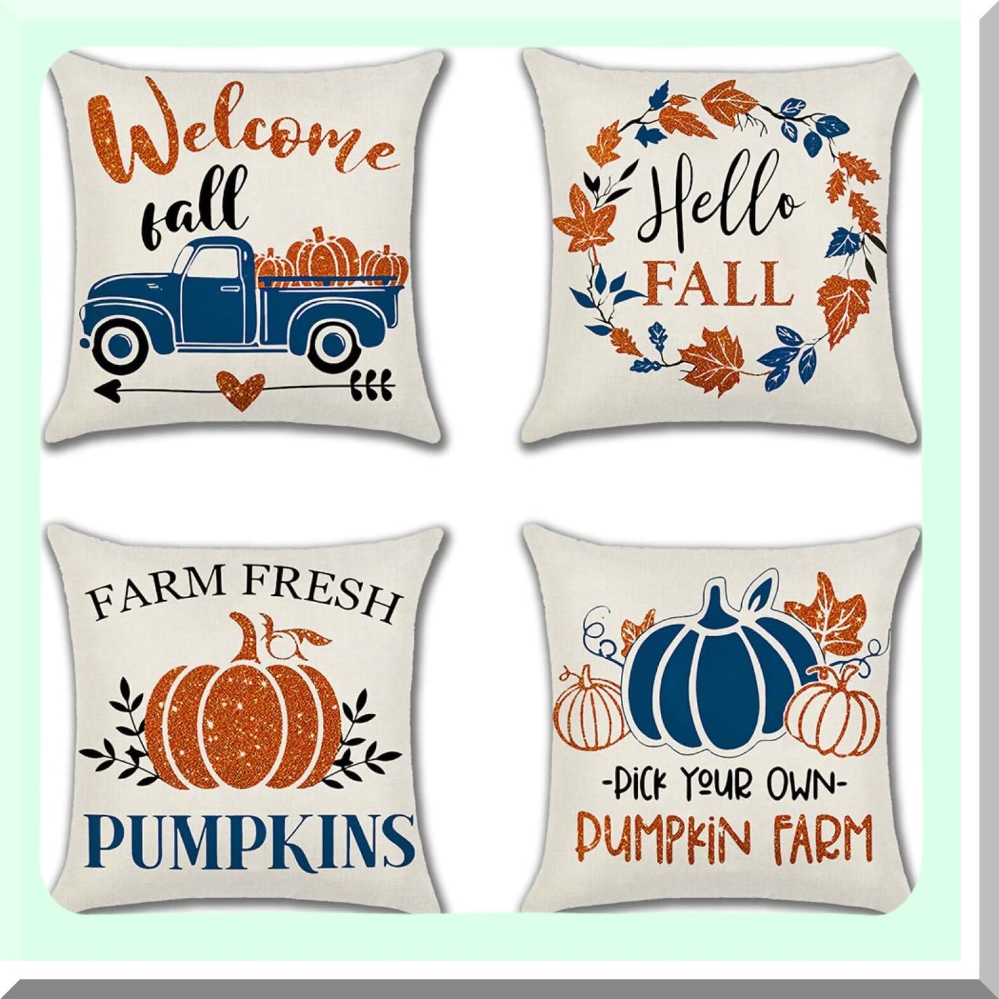 Autumn Harvest Pillowcase Set - 18x18 Inch Pumpkin & Maple Leaf Decorative Cushion Covers for Fall Home Decor - Farmhouse Sofa Pillow Covers - Set of 4