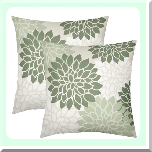 Floral Geometry Sage Green Pillow Covers - Set of 2 18x18 Inch Decorative Throw Pillows for Couch, Modern Dahlia Flowers Home Decor Case for Living Room, Patio Outdoor Sofa Porch