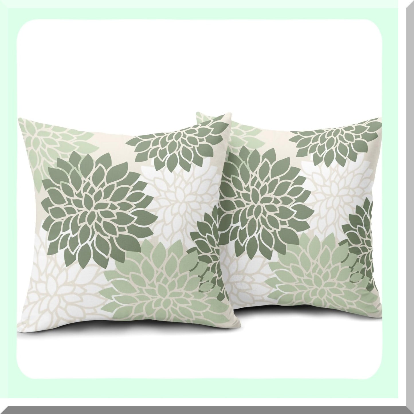 Floral Geometry Sage Green Pillow Covers - Set of 2 18x18 Inch Decorative Throw Pillows for Couch, Modern Dahlia Flowers Home Decor Case for Living Room, Patio Outdoor Sofa Porch