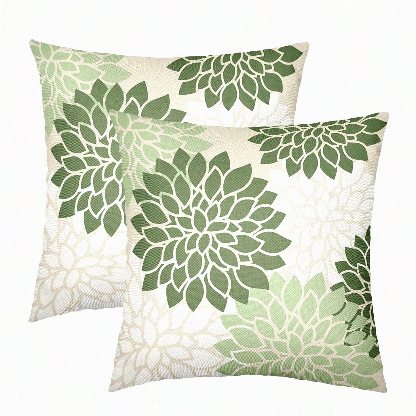 Floral Geometry Sage Green Pillow Covers - Set of 2 18x18 Inch Decorative Throw Pillows for Couch, Modern Dahlia Flowers Home Decor Case for Living Room, Patio Outdoor Sofa Porch