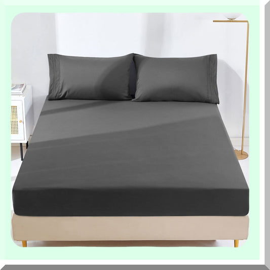 UltraSoft Full Size Fitted Sheet - 1800 Thread Count Brushed Microfiber - Deep Pocket - Fade Resistant - Grey - Quality Bedding for Full Bed