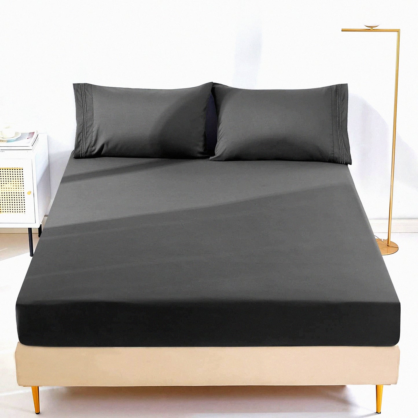 UltraSoft Full Size Fitted Sheet - 1800 Thread Count Brushed Microfiber - Deep Pocket - Fade Resistant - Grey - Quality Bedding for Full Bed