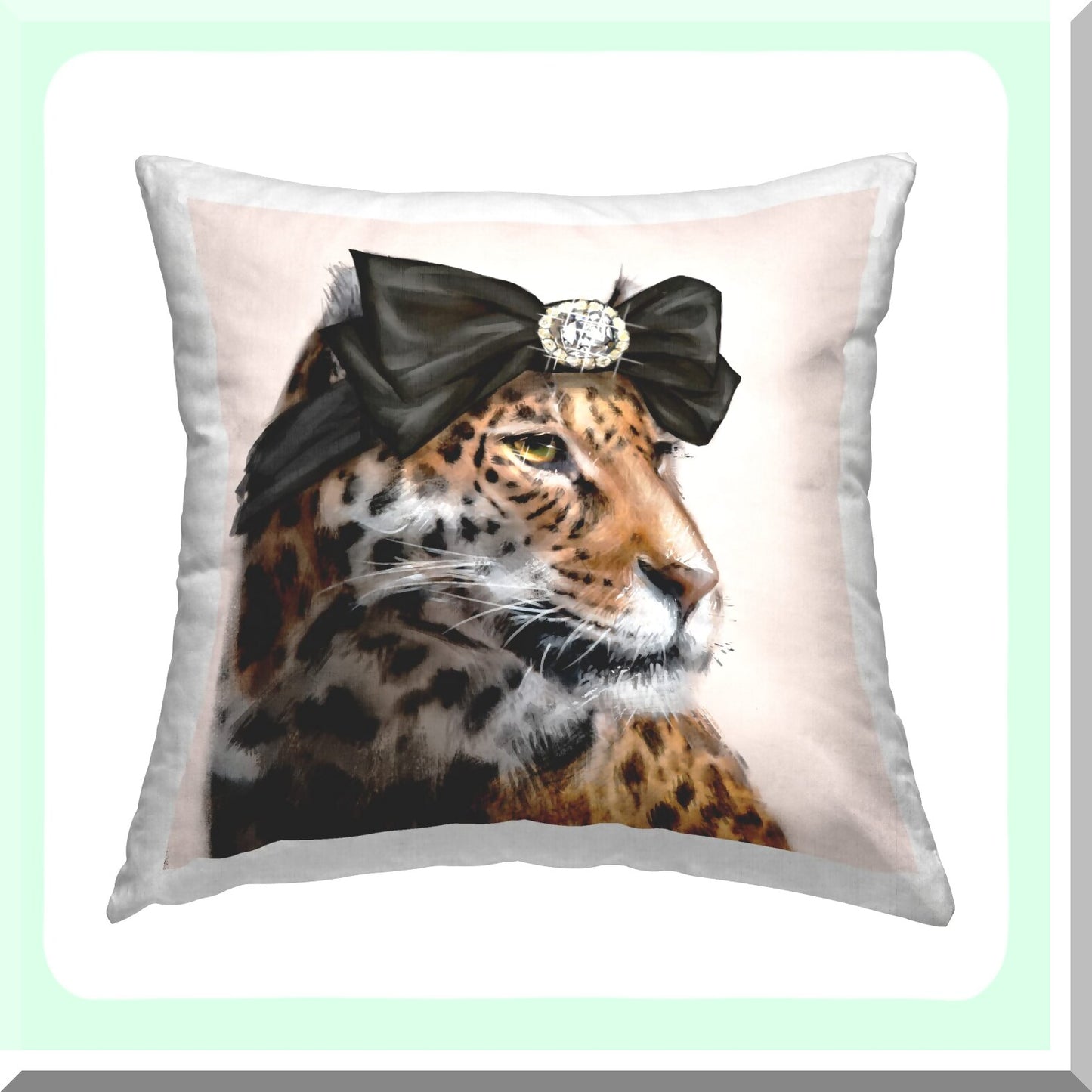Leopard Glam Jewel Hair Bow Throw Pillow - Stylish Brown Design - 18 x 18