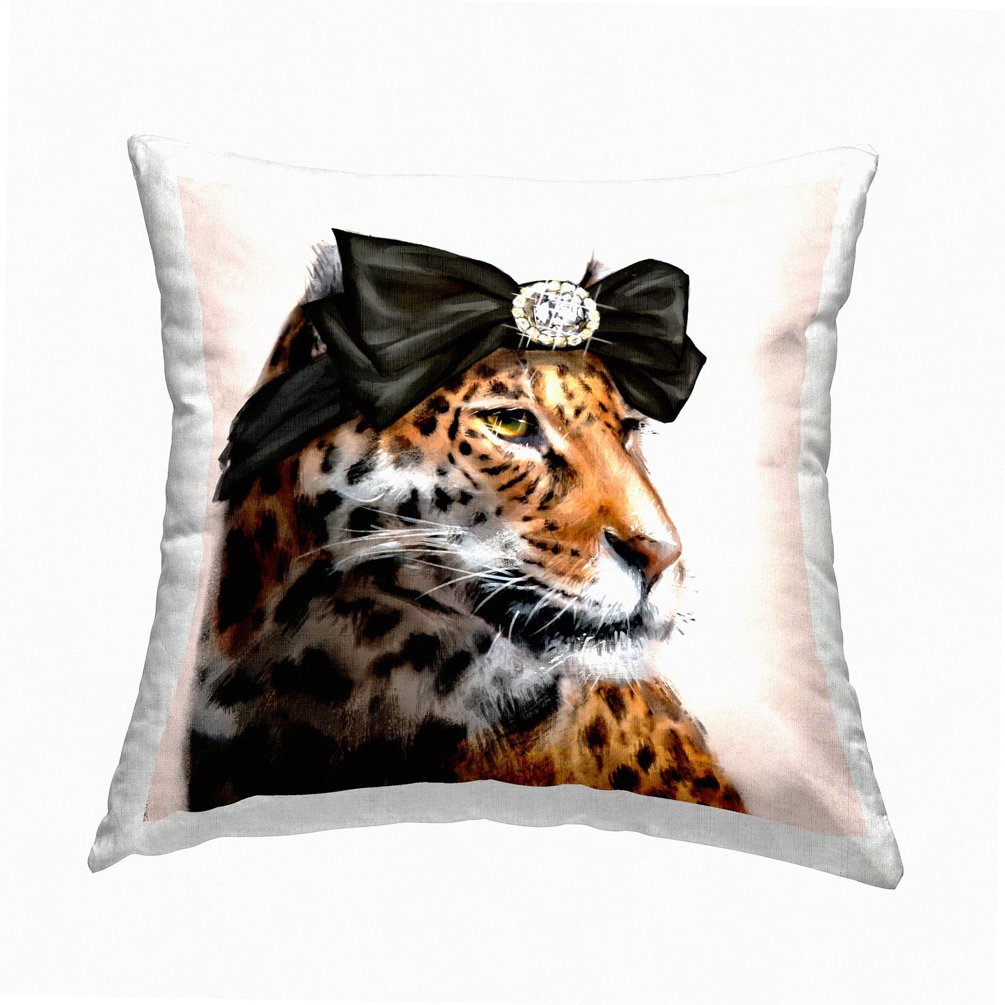 Leopard Glam Jewel Hair Bow Throw Pillow - Stylish Brown Design - 18 x 18