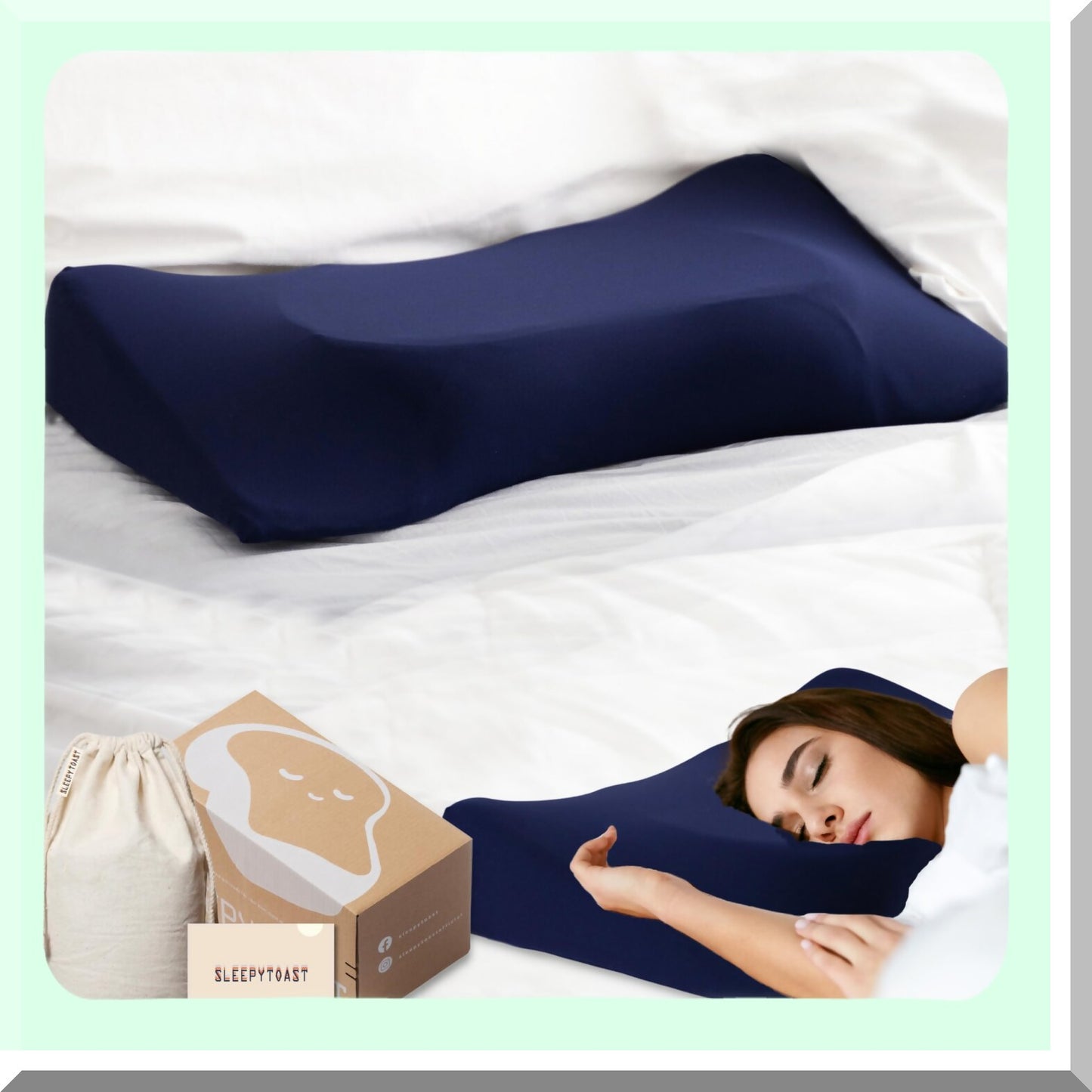 CoolSleep Memory Foam Neck and Shoulder Pain Relief Pillow - Cervical Support Pillow for Side Sleepers with Armrest Area - Cooling Navy Pillowcase