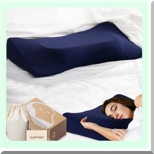 CoolSleep Memory Foam Neck and Shoulder Pain Relief Pillow - Cervical Support Pillow for Side Sleepers with Armrest Area - Cooling Navy Pillowcase