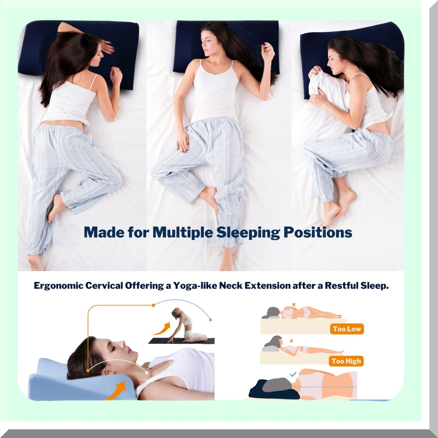 CoolSleep Memory Foam Neck and Shoulder Pain Relief Pillow - Cervical Support Pillow for Side Sleepers with Armrest Area - Cooling Navy Pillowcase