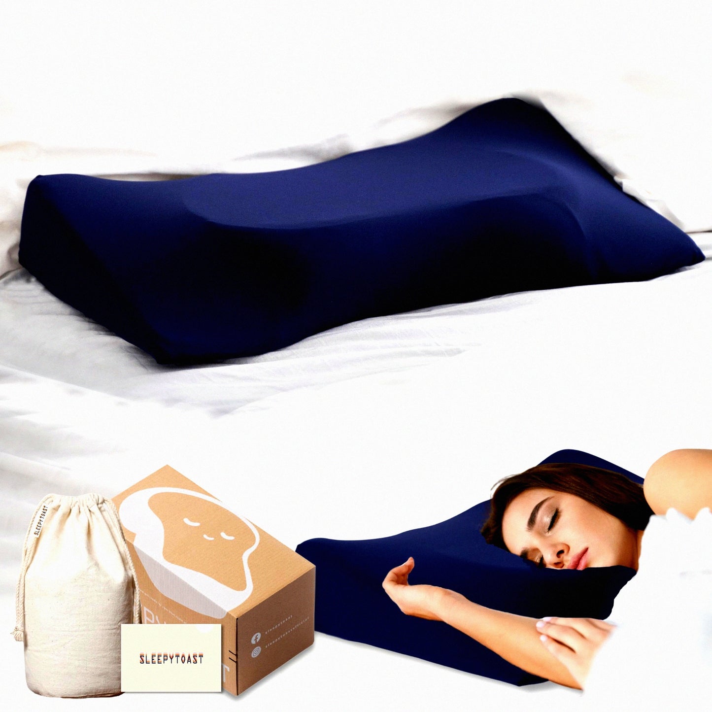 CoolSleep Memory Foam Neck and Shoulder Pain Relief Pillow - Cervical Support Pillow for Side Sleepers with Armrest Area - Cooling Navy Pillowcase