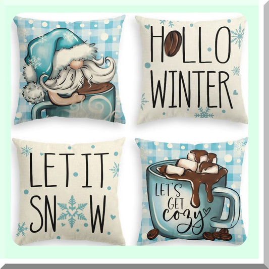 Winter Cozy Gnome Hot Chocolate Throw Pillow Covers - Let It Snow Holiday Cushion Case Set - Sofa Couch Decoration 18x18 Inch - Colorlife Collection