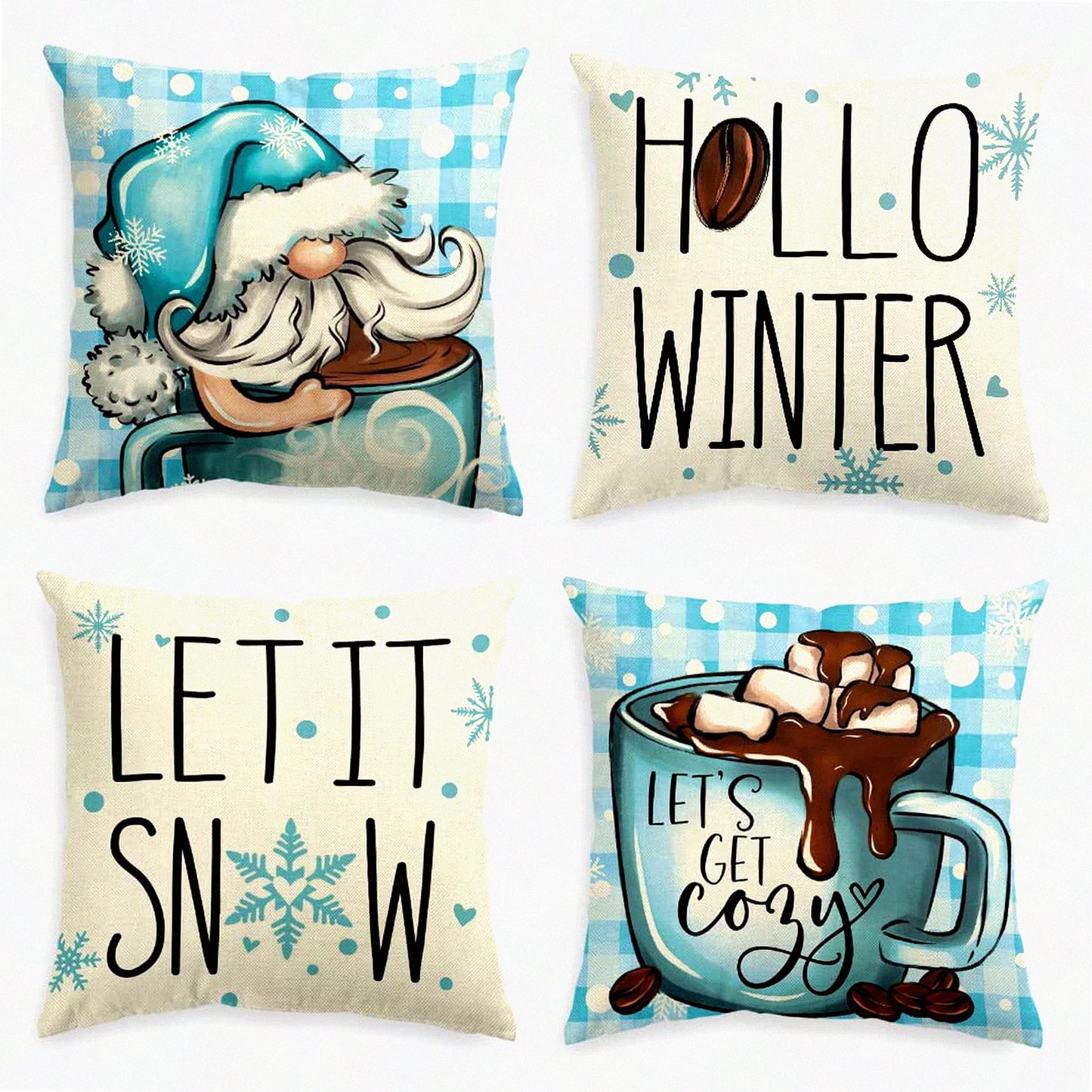 Winter Cozy Gnome Hot Chocolate Throw Pillow Covers - Let It Snow Holiday Cushion Case Set - Sofa Couch Decoration 18x18 Inch - Colorlife Collection