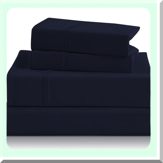 Luxury Silky Soft Breathable Bed Sheet Set - Wrinkle Free 4 Piece Full Size Sheets & Pillowcases - Deep Pocket Hotel Quality Dark Blue Bedding