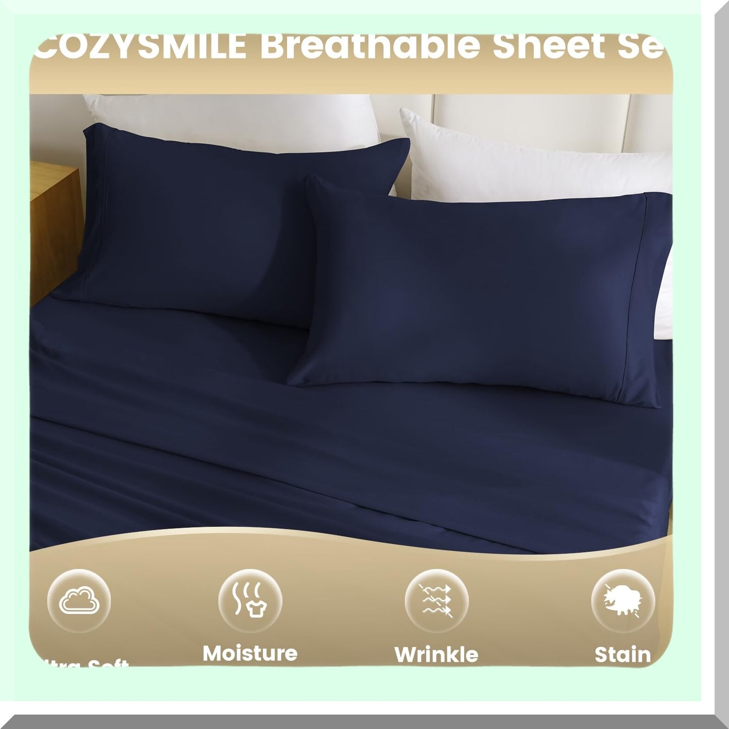 Luxury Silky Soft Breathable Bed Sheet Set - Wrinkle Free 4 Piece Full Size Sheets & Pillowcases - Deep Pocket Hotel Quality Dark Blue Bedding