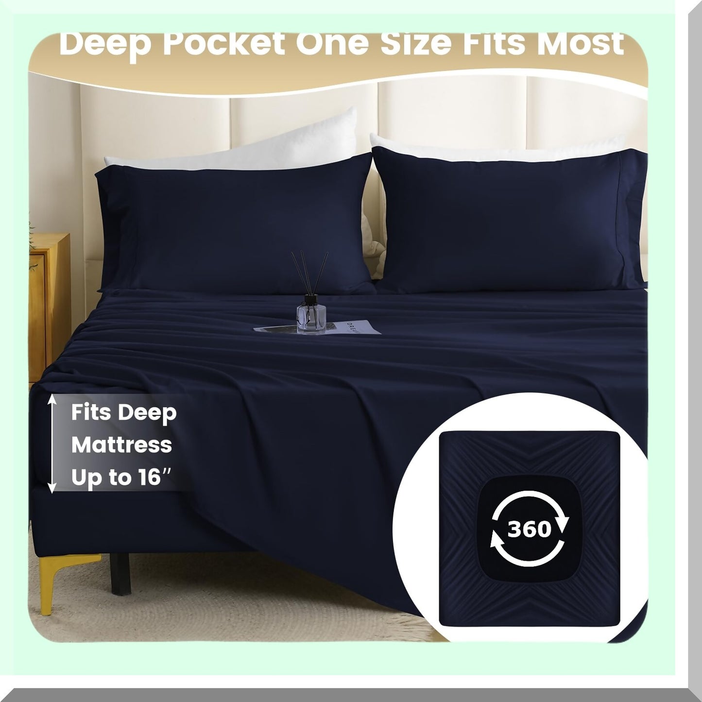 Luxury Silky Soft Breathable Bed Sheet Set - Wrinkle Free 4 Piece Full Size Sheets & Pillowcases - Deep Pocket Hotel Quality Dark Blue Bedding