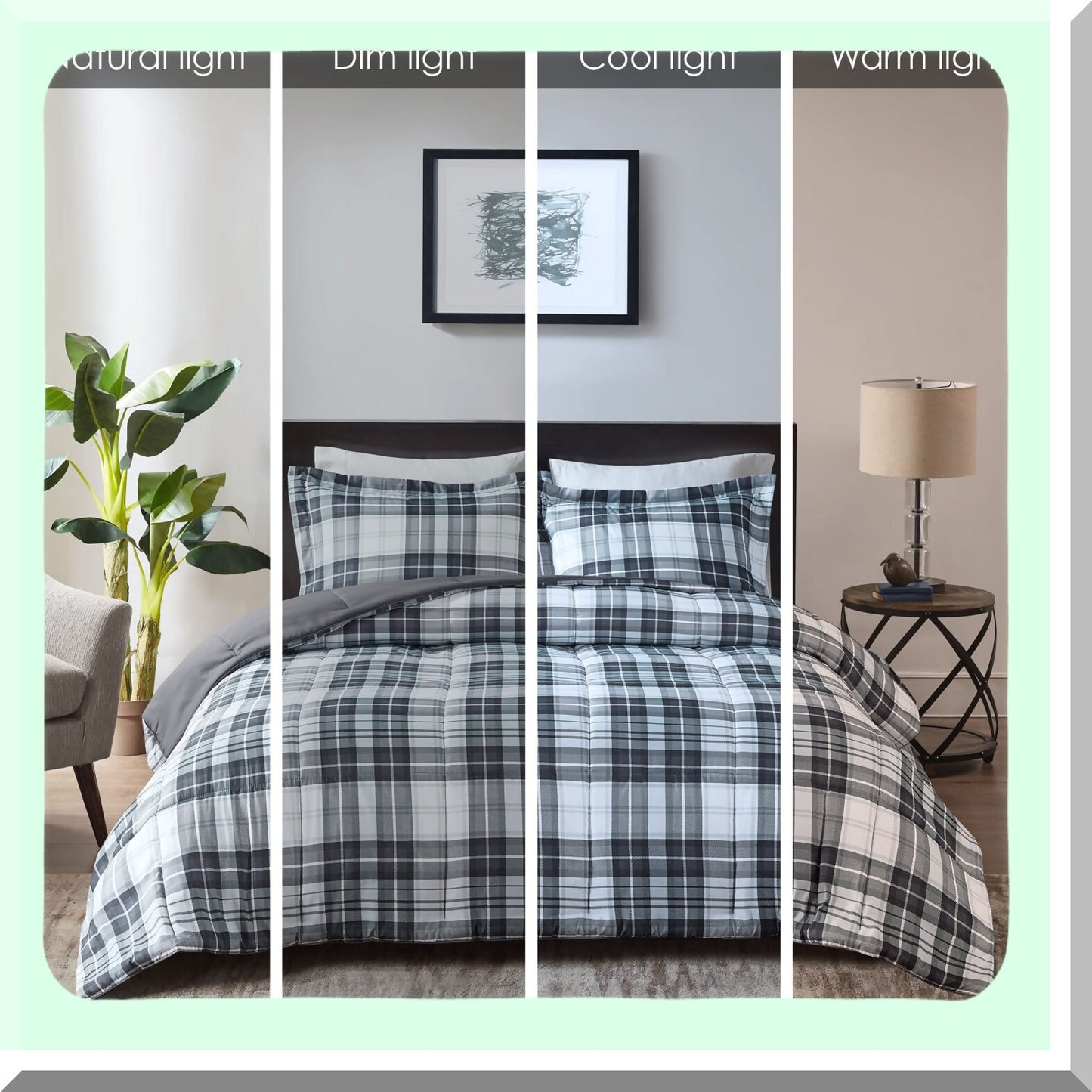 Black Diamond Plaid Comforter Set - Hypoallergenic All Season Bedding with 3M Scotchguard Stain Release Cover and Matching Sham - California King Size