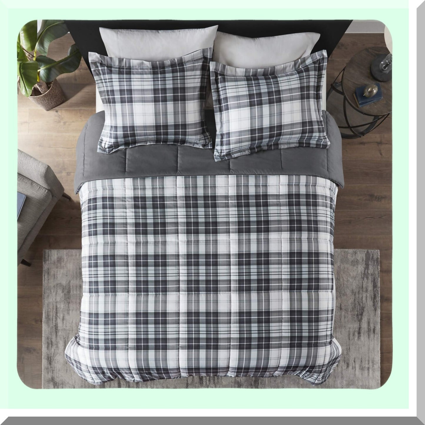 Black Diamond Plaid Comforter Set - Hypoallergenic All Season Bedding with 3M Scotchguard Stain Release Cover and Matching Sham - California King Size