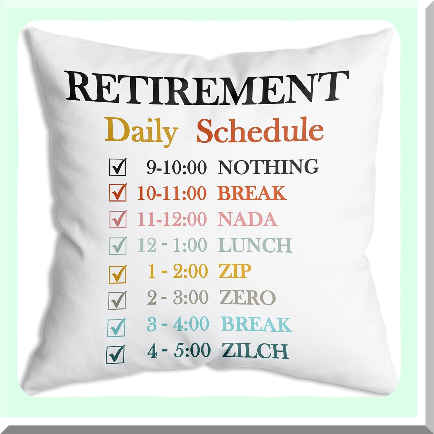 Colorful Retirement Bliss Throw Pillow Cover - Funny Schedule Word Decor for Sofa Couch Bed 18x18 inch - Soft Cushion Case for Men Women Dad Mom - Unique Office Family Gift