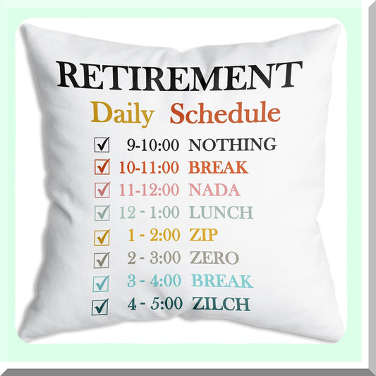 Colorful Retirement Bliss Throw Pillow Cover - Funny Schedule Word Decor for Sofa Couch Bed 18x18 inch - Soft Cushion Case for Men Women Dad Mom - Unique Office Family Gift