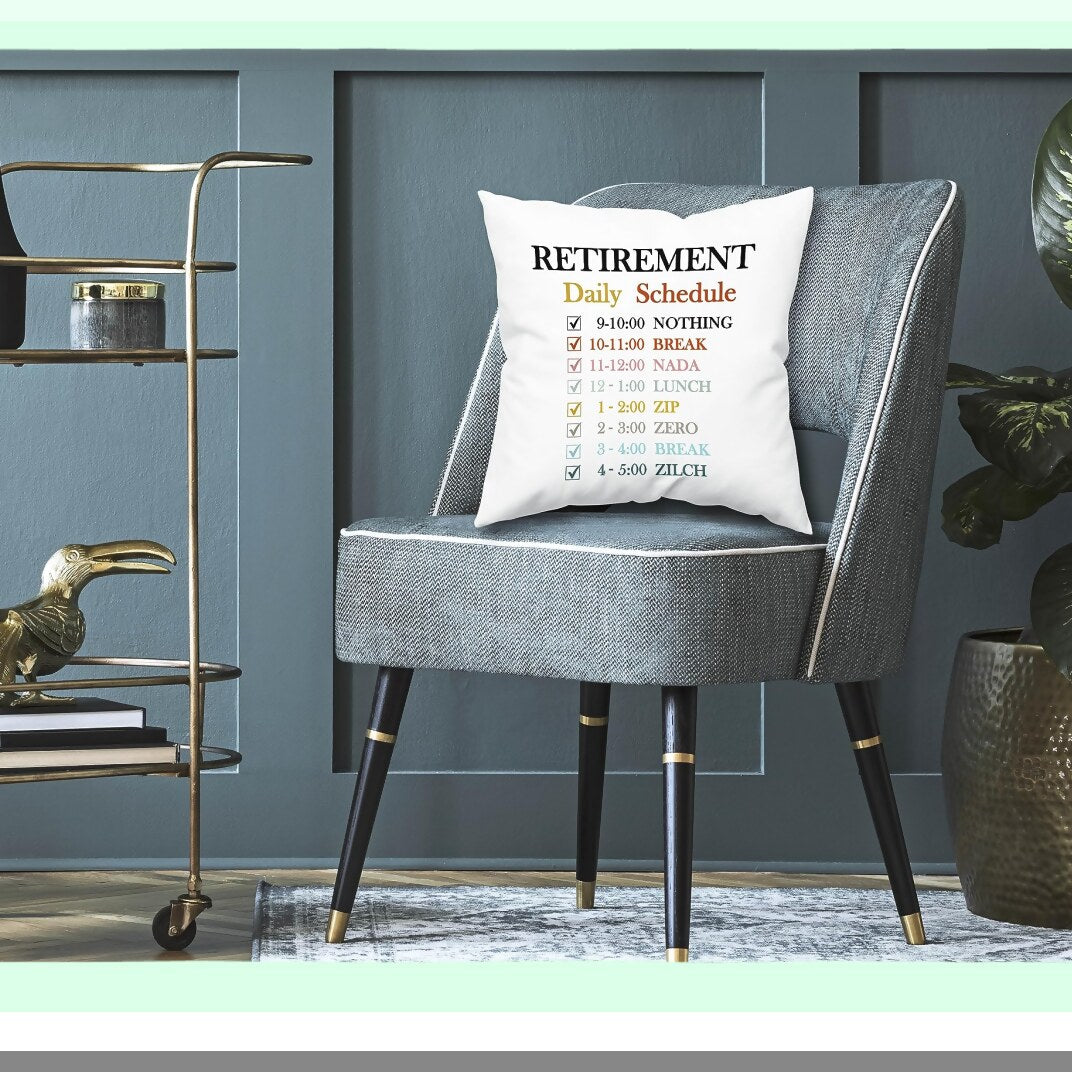 Colorful Retirement Bliss Throw Pillow Cover - Funny Schedule Word Decor for Sofa Couch Bed 18x18 inch - Soft Cushion Case for Men Women Dad Mom - Unique Office Family Gift