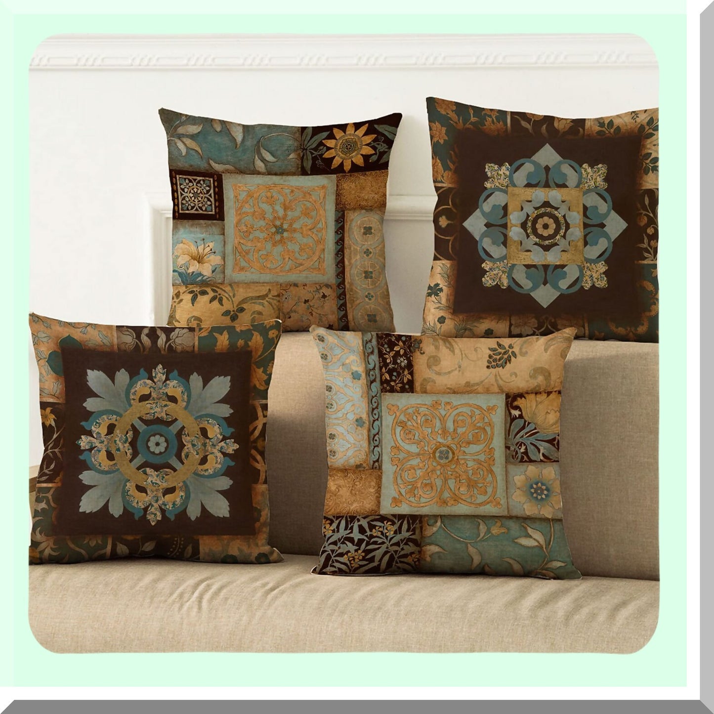 Boho Chic Burlap Pillow Cover Set - Decorative Cushion Cases for Couch, Bed, Sofa - 18x18 Inch Toss Pillow Covers in Brown - Set of 4