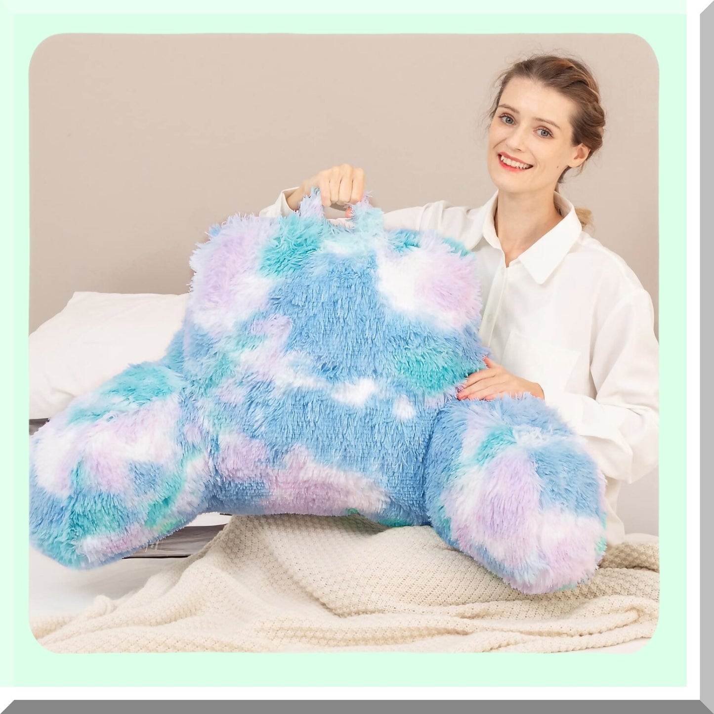 CozyRest Backrest Pillow - Plush Reading Pillow with Arms for Adults, Teens, and Kids - Ergonomic Sit Up Pillow for Bed - Perfect Xmas Gift for Students - Extra Fluffy Supportive Study Pillow