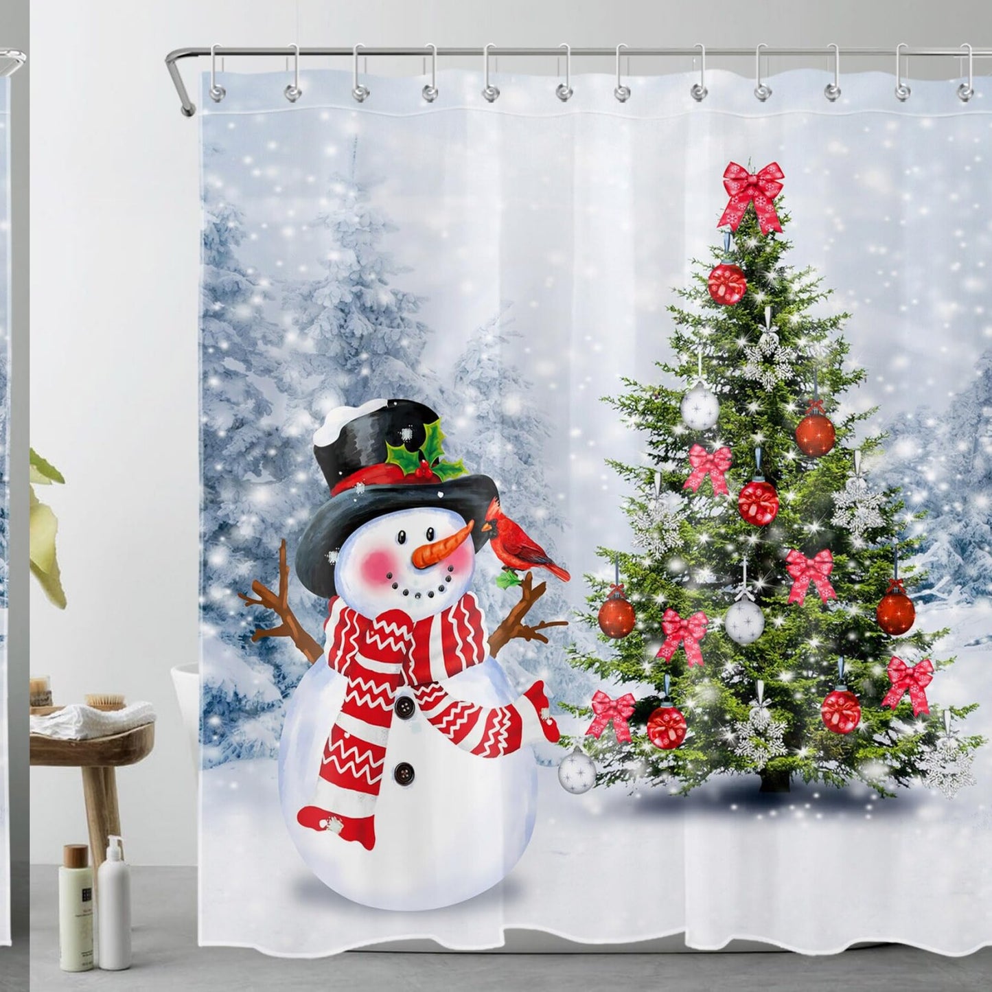 Snowman and Tree Shower Curtain 72x72 Inches