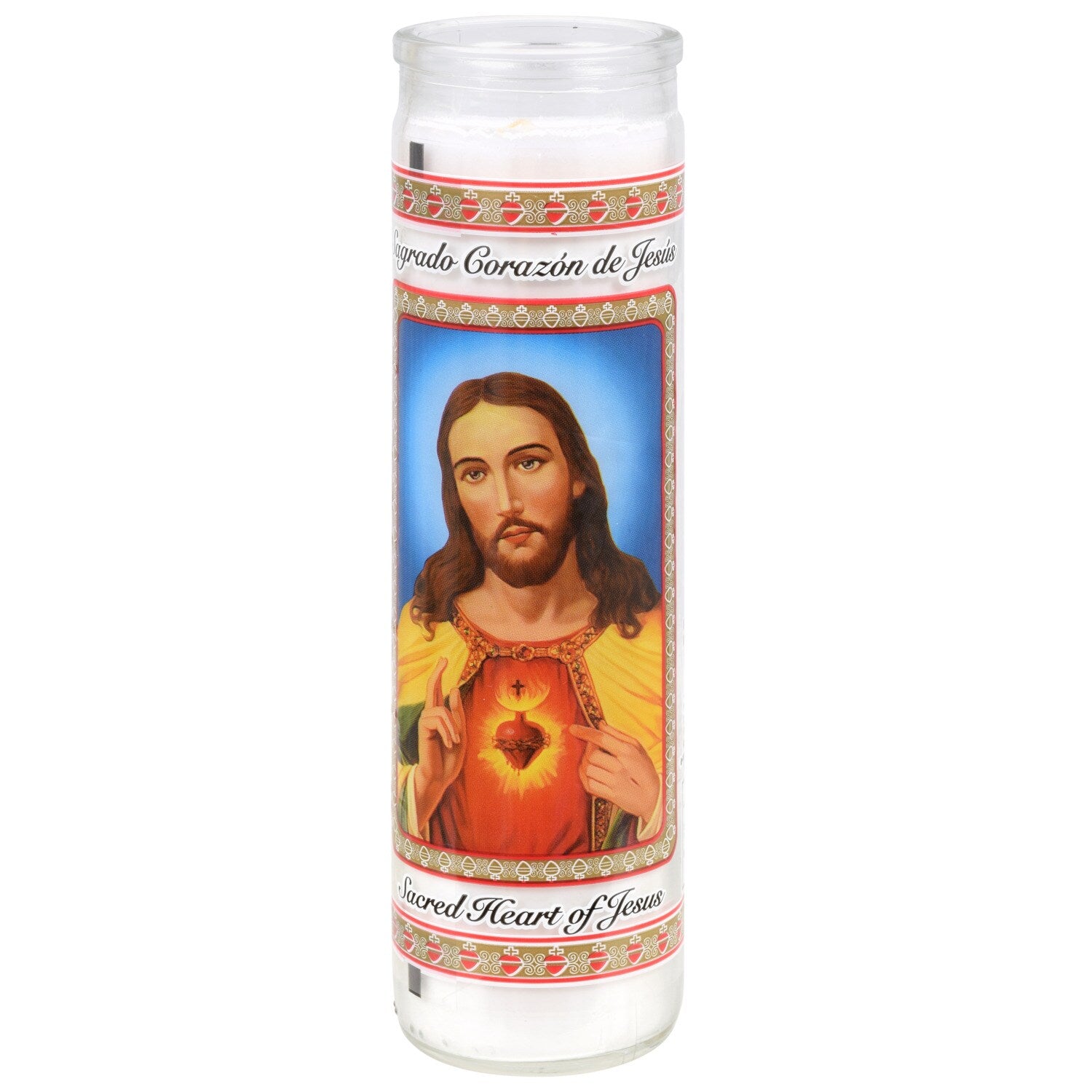 Sacred Heart Glass Prayer Candles, 8 in. (Pack of 12)