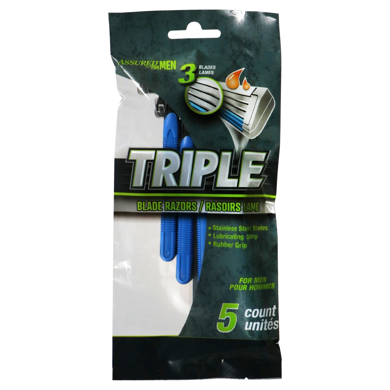 Assured Triple-Blade Razors for Men, 5-ct. Packs (Pack of 4)