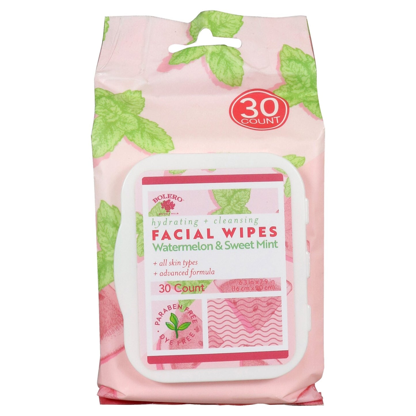 Bolero Beverly Hills Watermelon Sweet Mint Facial Cleansing Wipes 30-ct (Pack 24