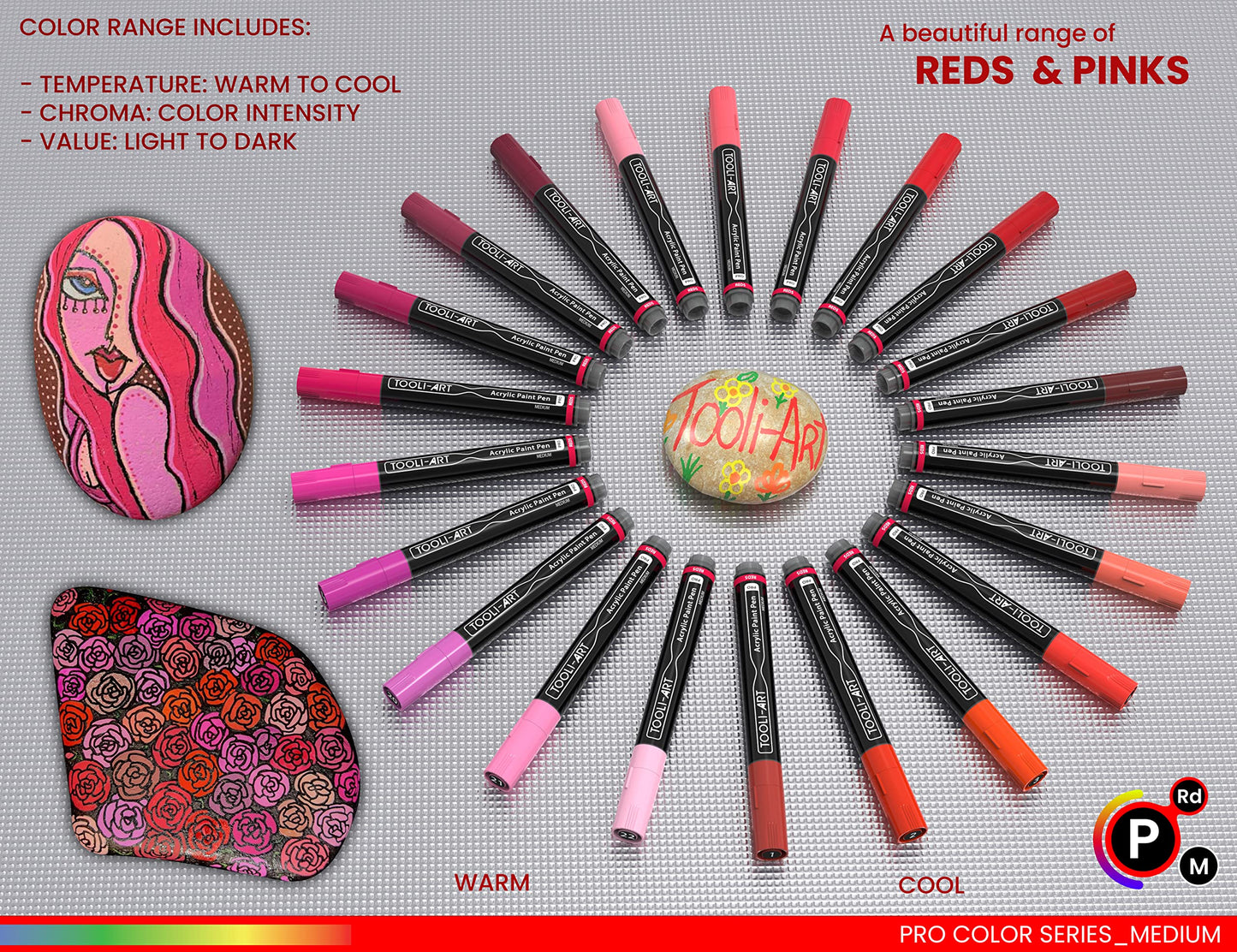 22 Acrylic Paint Markers Set 3mm Medium Tip Red Tones