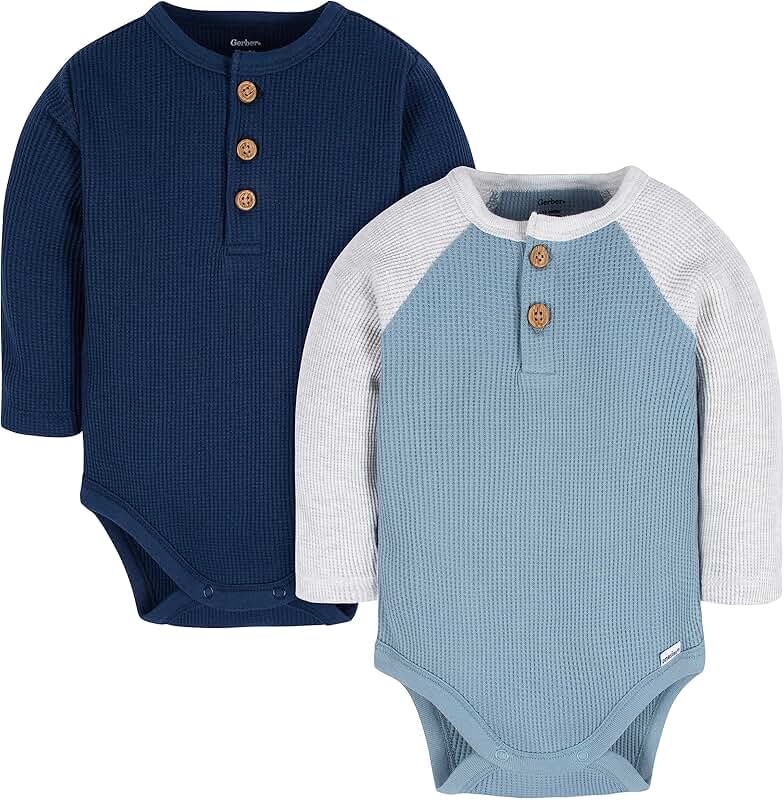 Baby Boys' Long Sleeve Henley Onesies Pack