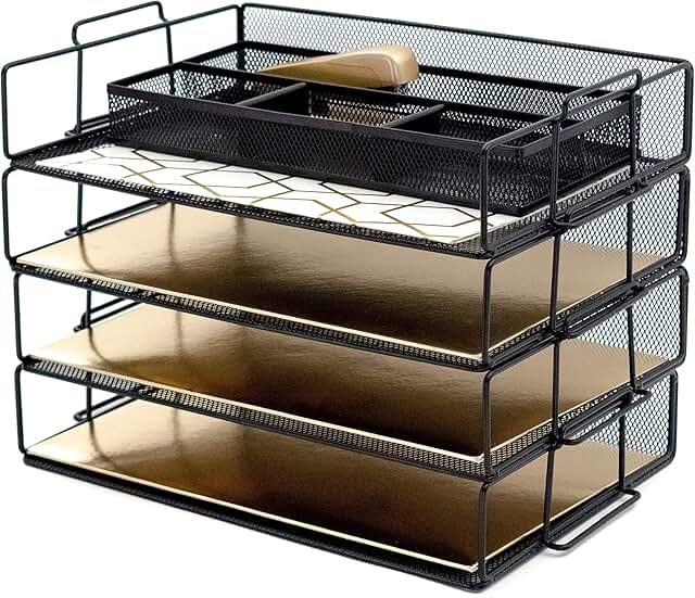 4-Tier Stackable Metal Paper Tray for Desk Organization