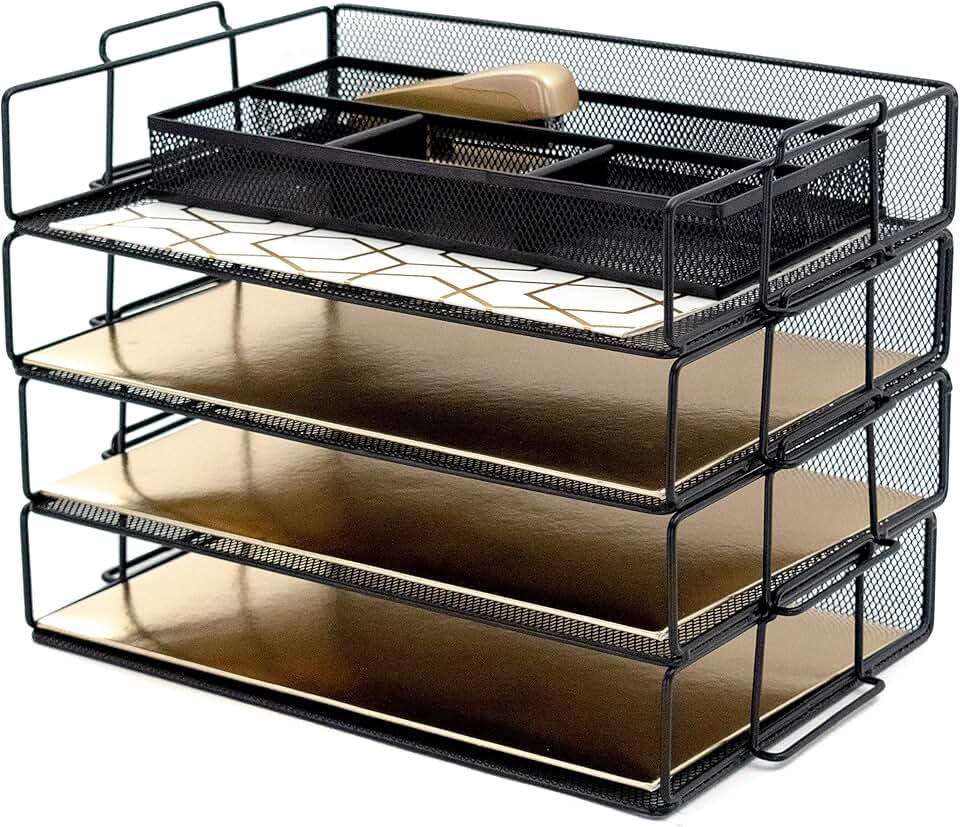 4-Tier Stackable Metal Paper Tray for Desk Organization