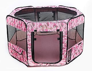 Foldable 36x18.5-inch Pet Playpen with Pink Camouflage