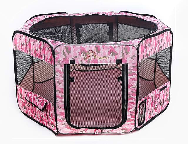 Foldable 36x18.5-inch Pet Playpen with Pink Camouflage