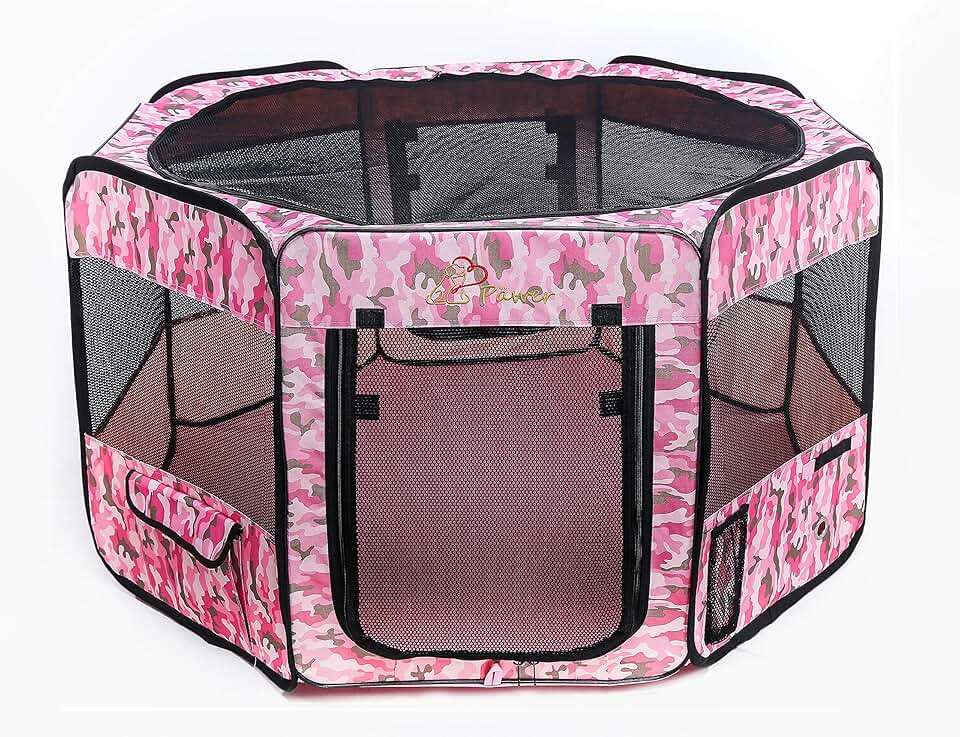 Foldable 36x18.5-inch Pet Playpen with Pink Camouflage