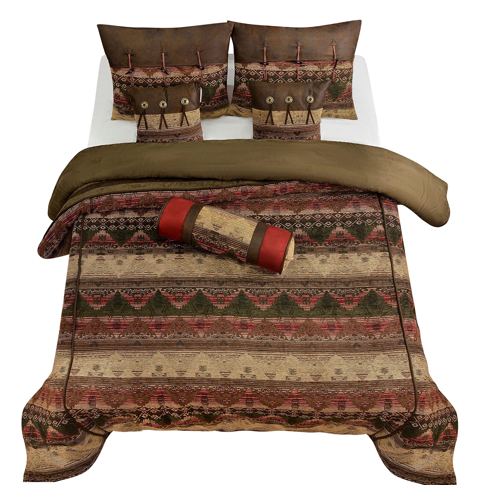 Paseo Road by  Sierra 7 Piece Comforter Set, Super Queen, Faux Suede Western Rustic Cabin Lodge Bedding Set, 1 Comforter, 1 Bedskirt, 2 Pillow Shams, 2 Accent Pillows, 1 Neckroll