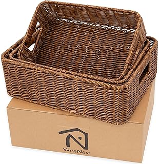 Set of 3 Hand Woven Wicker Storage Baskets