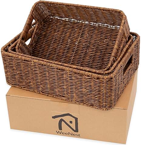 Set of 3 Hand Woven Wicker Storage Baskets
