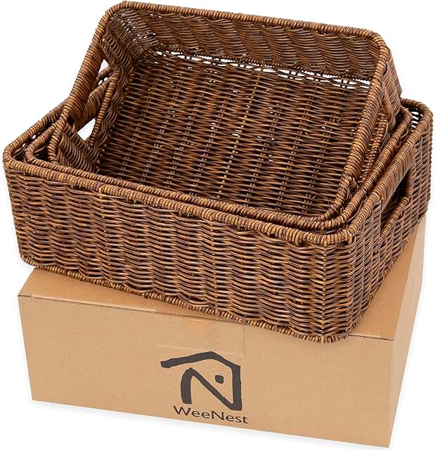 Set of 3 Hand Woven Wicker Storage Baskets
