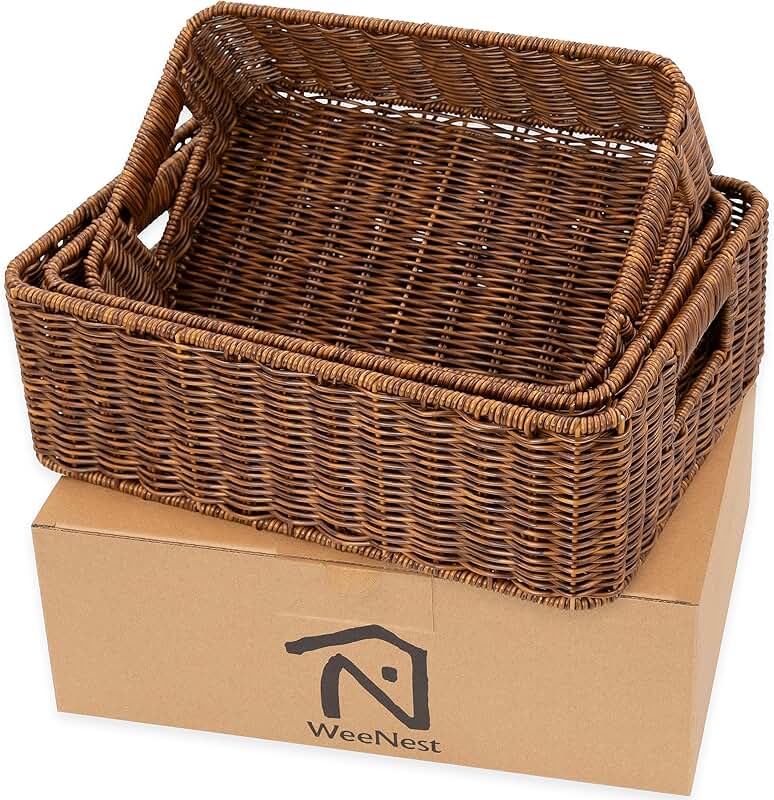 Set of 3 Hand Woven Wicker Storage Baskets