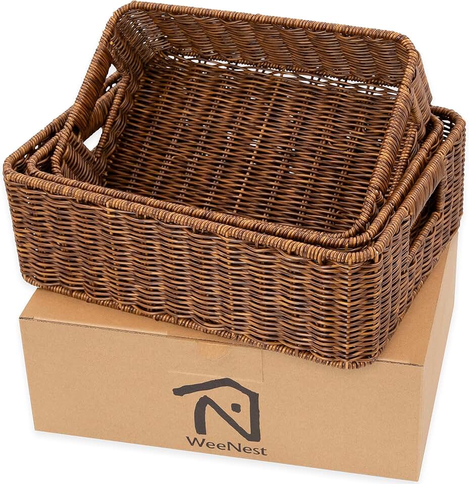 Set of 3 Hand Woven Wicker Storage Baskets