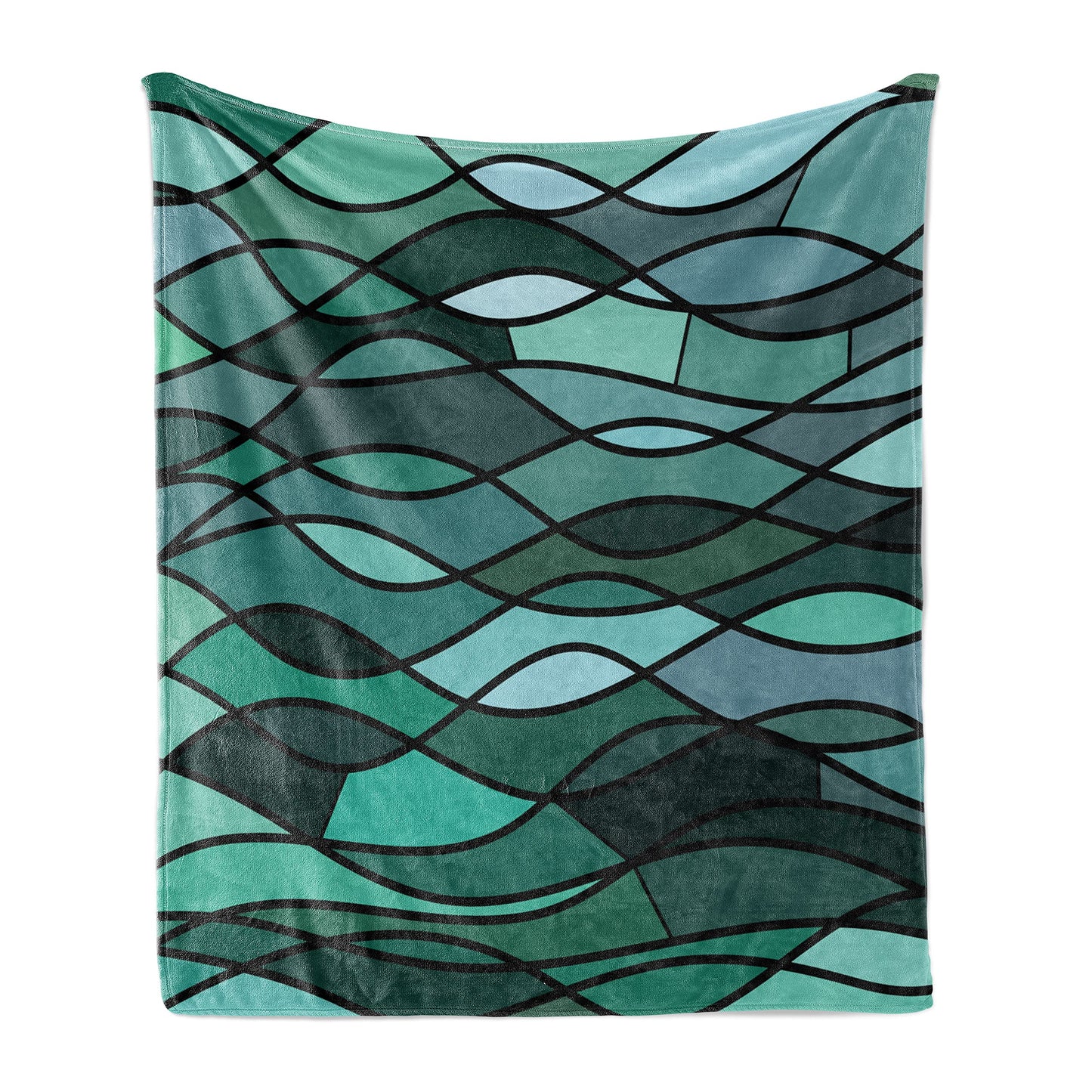 Teal Soft Flannel Fleece Throw Blanket, Abstract Mosaic Waves Ocean Inspired Expressionist Pattern Marine Design Image, Cozy Plush for Indoor and Outdoor Use, 50" x 70", Green Aqua
